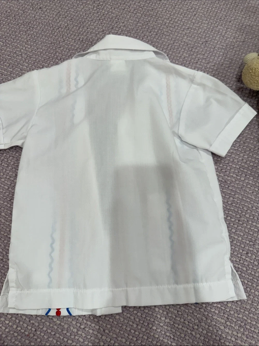 Kids guayabera White Short Sleeve Embroidered Shirt with Red & Blue Trim fourth